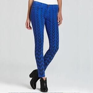 Current/Elliott The Ankle Skinny Cobalt Blue Chevron Jeans Size 29